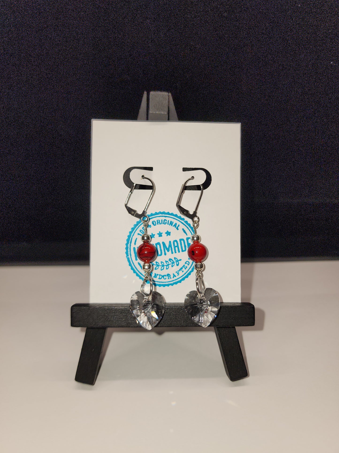 Crystal heart with red quartz beads