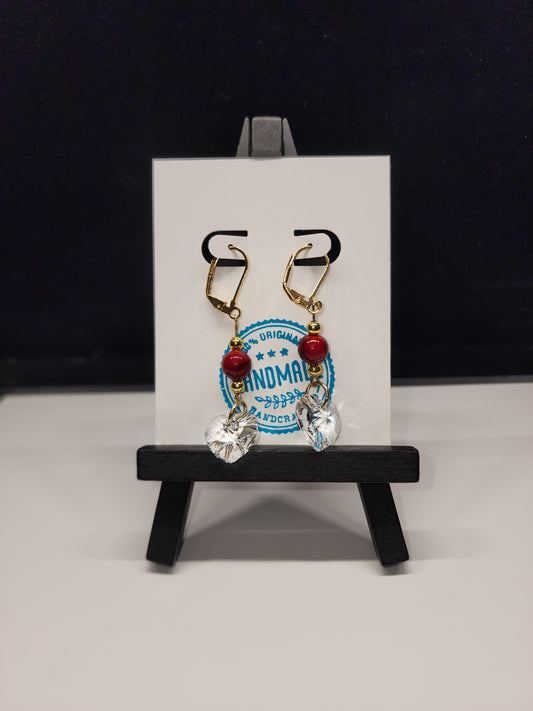 Crystal heart with red quartz beads