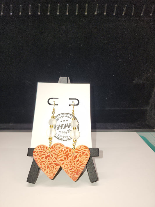 Large red and tan floral dangle